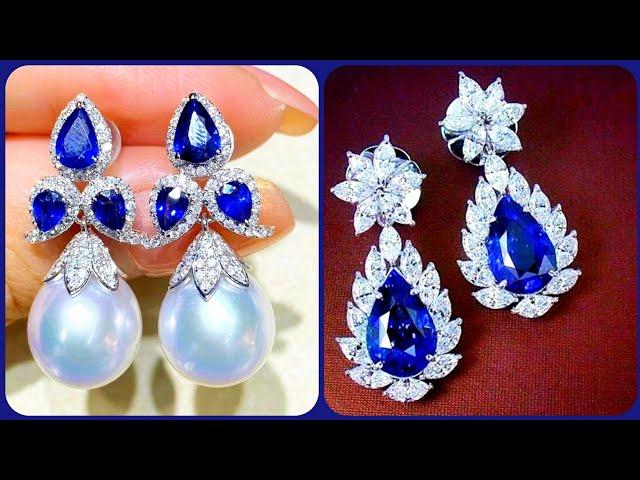 Stunning 925 Sterling Silver 14k Solitaire Diamond & Blue Sapphire Earrings Designs