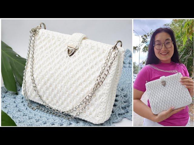 Video Master class on crocheting a bag made of polyester cord with a Honeycomb pattern