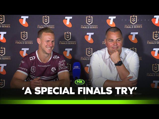 Seibold wrapped with the WINNING try | Manly Sea Eagles Press Conference | Fox league