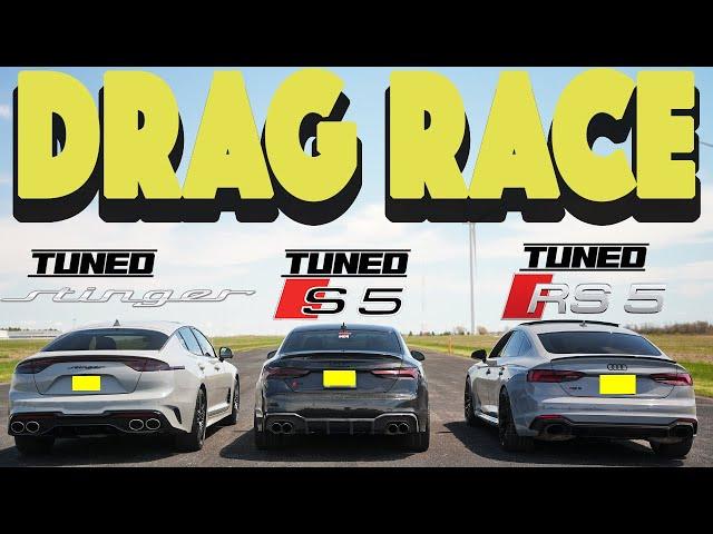 Tuned Kia Stinger GT vs Tuned Audi S5 vs Tuned Audi RS5. Close but not close. Drag and Roll Race.