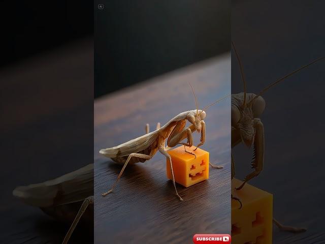 Blue Mantis vs TNT Fruit Cube!  #PixelSnack #BugMacro