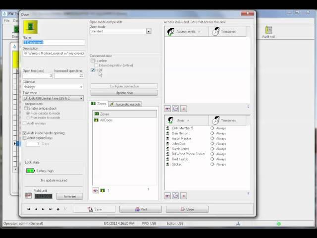 Salto Admin - RF lockset configuration