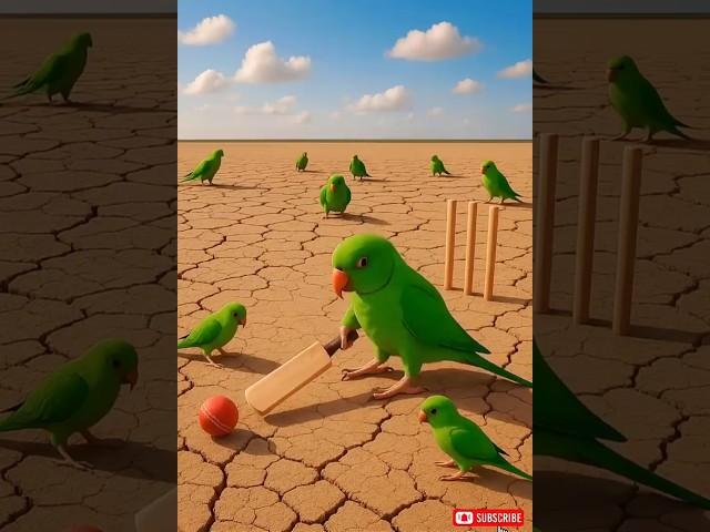 The baby parrot is playing cricket, and the ball falls into the red parrot's house  #ai #parrot