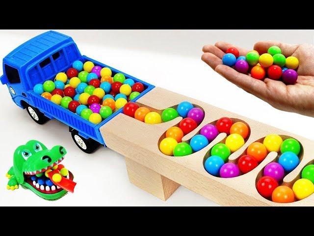 Marble Run ASMR Race  HABA Slope & Dump Truck Excavator Ambulance Forklift Garbage Truck Tractors