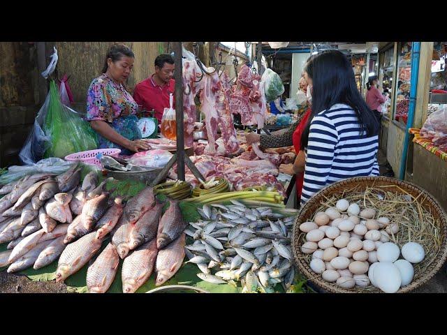 Morning Food Market Scene @Phsa Lu - Nearly Chinese New Year & Lifestyle Vendors in Town Market