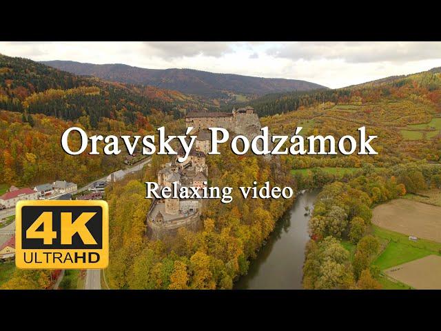 4K Oravský Podzámok na jeseň - Orava Slovakia. Autumn relaxing video drone. Orava castle DJI Air 2S