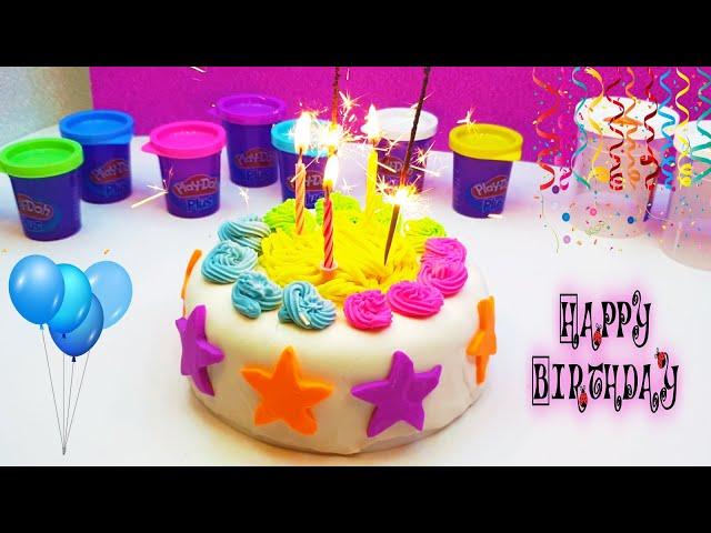 Preparing birthday cake with play dough. kids video with Play doh