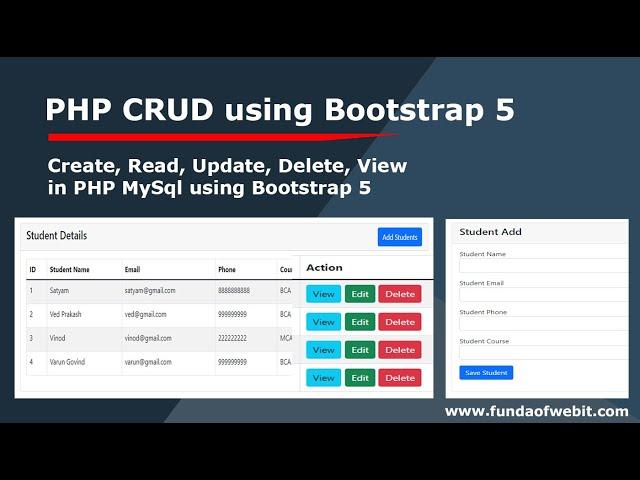 PHP CRUD | Create, Read, Update, Delete, View using PHP MySql using Bootstrap 5 | PHP CRUD in 2022