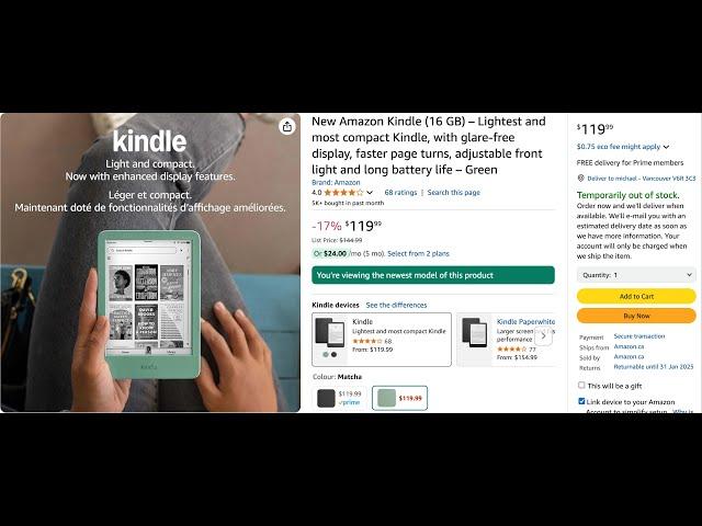 The Amazon Kindle has Shipping Delays of 4-6 months!