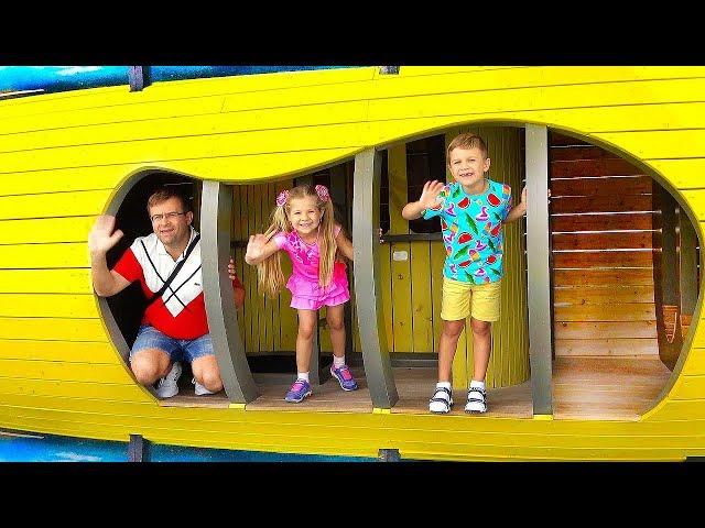 Diana and Roma play with Dad at the playground in Dubai Creek Harbour