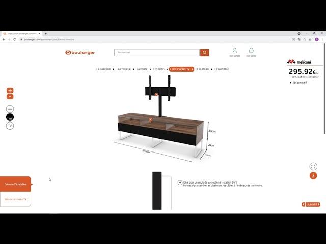 Meliconi TV cabinet configurator in Interactive 3D on Boulanger eCommerce