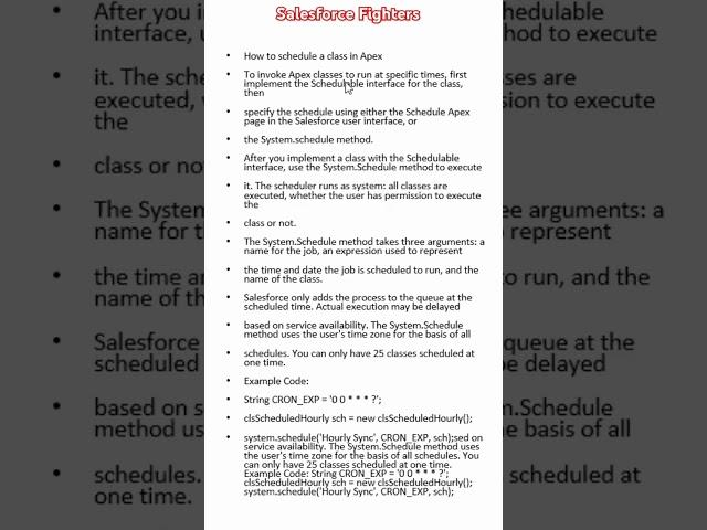 How to schedule a class in Apex? #salesforcefighters #jobinterview #apex