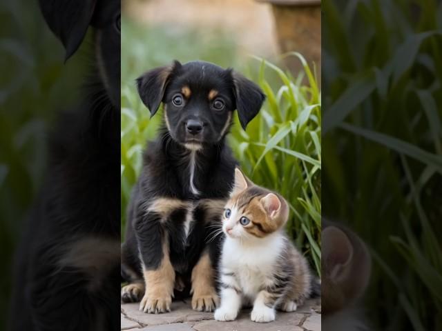 cute puppy and kitten playing adorable video #dog #puppy #cutedog #dogvideos #youtubeshorts #shorts