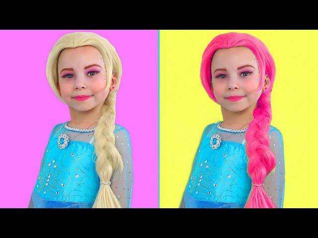 Alice makes a new Haircut and colored hair for Princesses Elsa and Anna