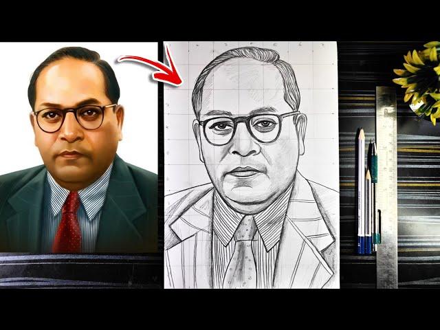 Dr Babasaheb Ambedkar Drawing Outline, How To Draw Bhim Rao Ambedkar Jayanti, BR Ambedkar drawing