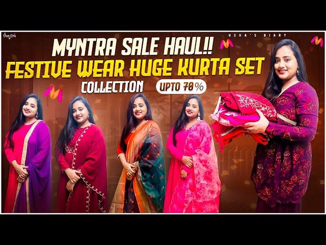 Myntra Sankranthi Festive Kurta Set Haul|Stunning&Glam Outfit Ideas+Earring తో Style చేసా|Ushasdiary