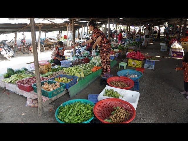 Morning Countryside Food Market @Phnom Thom - Daily Life Style of Khmer People in Phsa Phnom Thom