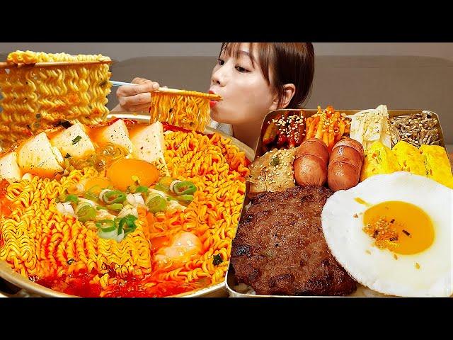 Sub)Real Mukbang-Spicy Soft Tofu Ramen  Korean Style Lunch Box  Lemon Highball  ASMR