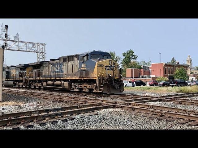 Giant Train Gives Horn Salute At Railroad Diamonds In Lima Ohio!  Car Races Train Over RR Crossing