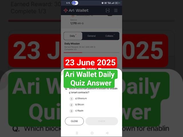 Ari Wallet Daily Quiz Answer 23 June | Ari Chain Today Quiz Answer 23 June #ariwalletquiz