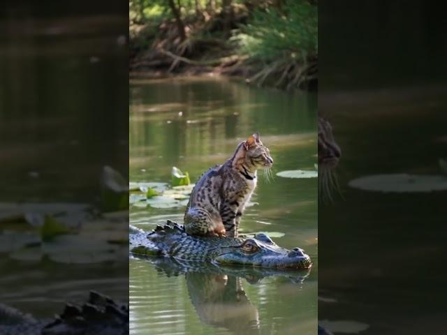 cat and croc - shorts #wildlife #animalkingdom #amazinganimals