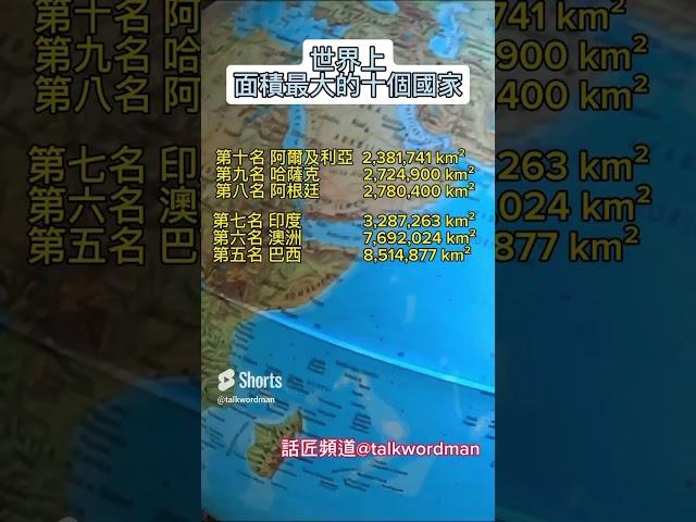 世界國土最大的十個國家-話匠頻道@talkwordman  #國界 #領域 #疆域 #國土  #排行 #面積 #世界 #前十名 #國家
