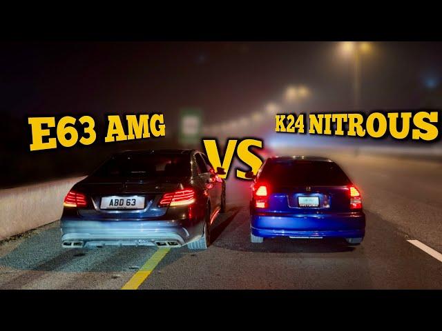 Mercedes E63s VS Civic K24 Hatch Nitrous  600 Hp Vs 400 Hp 