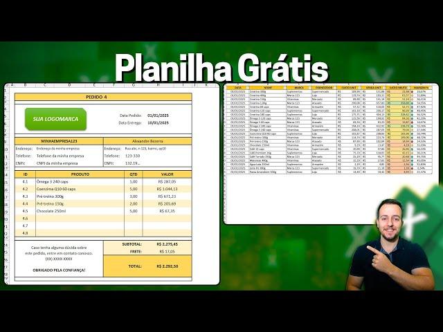 Planilha Excel de Pedido, Orçamento, Produtos, Venda, Precificação...