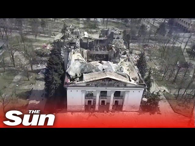 Drone footage shows destroyed theatre in besieged Mariupol, Ukraine