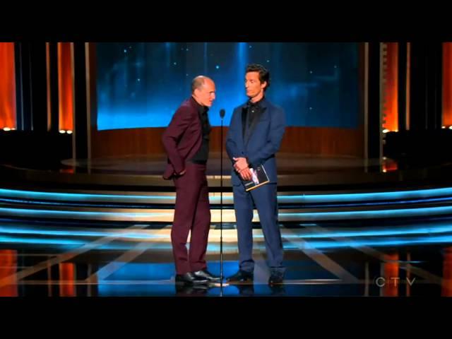 Woody Harrelson and Matthew McConaughey accept the Emmy Award on behalf of Benedict Cumberbatch 2014