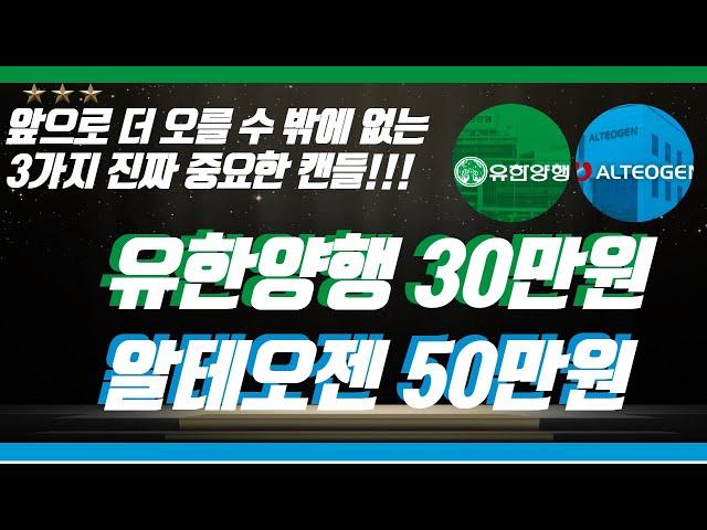 유한양행 목표가 30만원 vs 알테오젠 목표가 50만원 앞으로 더 오를수밖에 없는 3가지 진짜 중요한 캔들 공개!!!