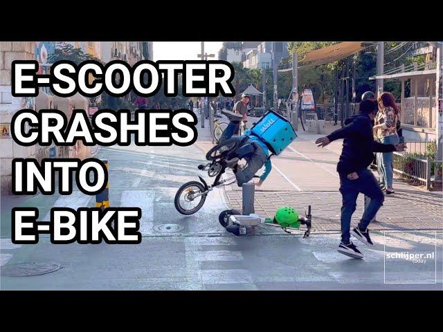 E-scooter crashes hard into e-bike, Tel Aviv