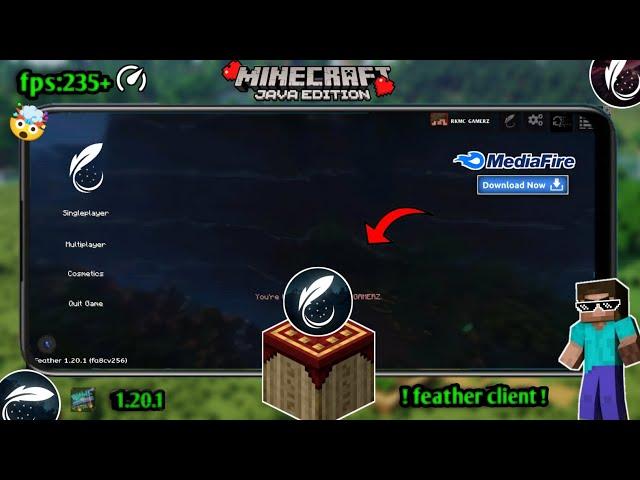 How to use feather client in Pojavlauncher 1.20.1 | feather client for Pojavlauncher | @RKMC_GAMERZ