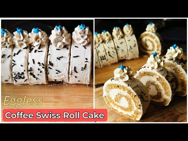 Eggless Coffee Swiss Roll | Easy Roll Cake Recipe | Coffee Roll Cake | @MadhavisKitchen