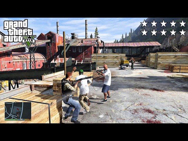 GTA 5 - Lamar And Stretch's TEN STAR COP BATTLE AT THE SAWMILL (GTA V Funny Moments)