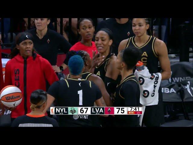  A'ja Wilson HELD BACK By Teammates & Coach After Push To The Floor! | Las Vegas Aces vs NY Liberty