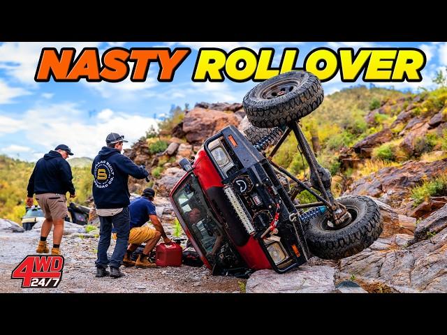 DANGEROUS 4x4 ROLLOVER! Fuel leaking & nothing to winch off - what happens next? USA's Wildest Trail