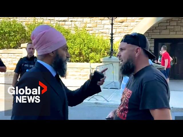 "Got something to say?": NDP's Jagmeet Singh confronts heckling protesters outside Parliament