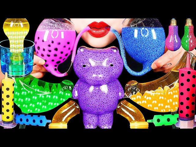 ASMR RAINBOW DRINKS *VAMPIRE BOBA TEA, CANDY, HONEY JELLY, FROG EGGS, BIRD GLASS, 신기한 물 먹방 MUKBANG