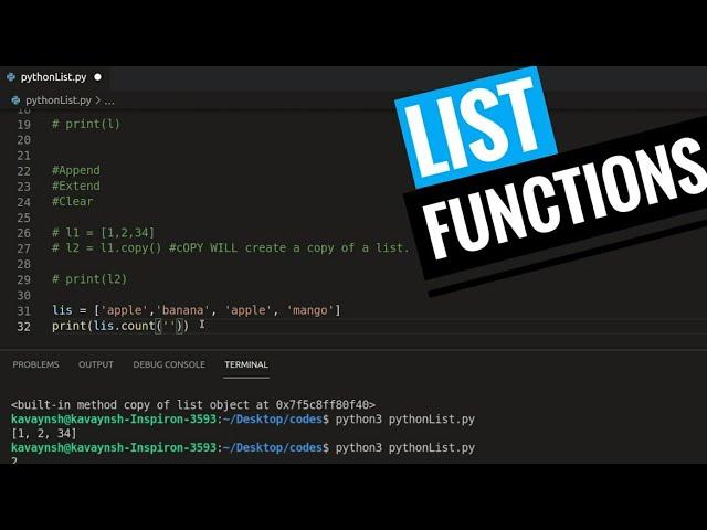 Python list - all functions | clear | extend | append | remove | pop | insert | index |