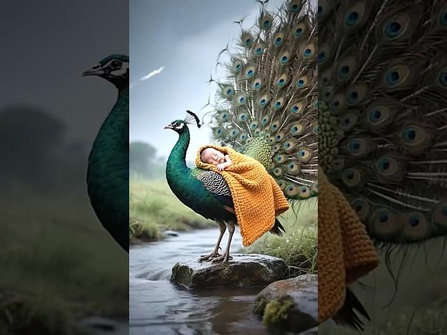 Peacock saved the baby | Shivam Kumar #ai #peacock #baby #rescue