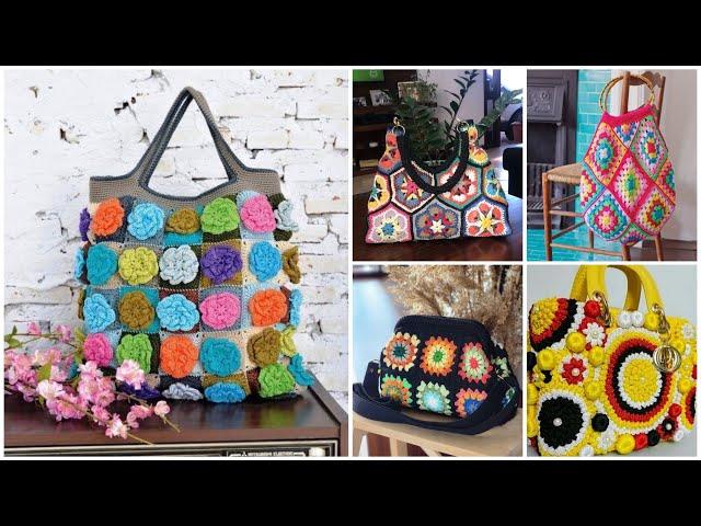 Latest crochet multicoloured fancy bag/handbag/beautiful crochet purses designs