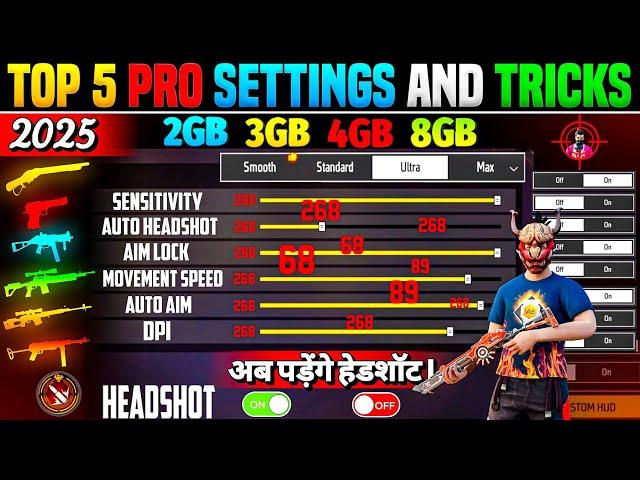 Free Fire Max Auto Headshot Trick 2025 Sensitivity | 2gb, 4gb, 6gb Ram Headshot Sensitivity Setting