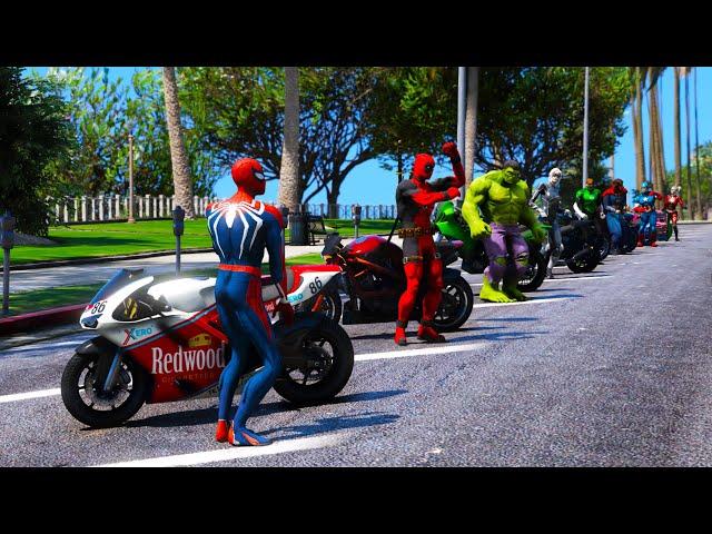 Moto Сhallenge SpiderMan and Hulk Superheroes GTAV ! Мото-испытание Супер Героев Человек-паук и Халк