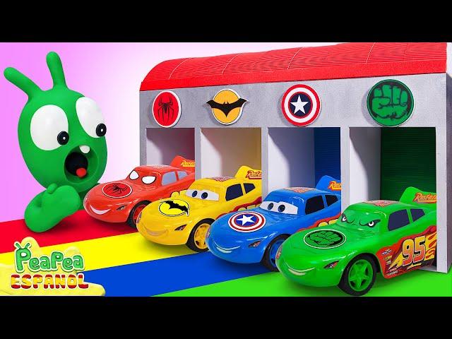 Pea Pea Juega Al Garaje De Coches De Superhéroes | Dibujos animados divertidos para niños