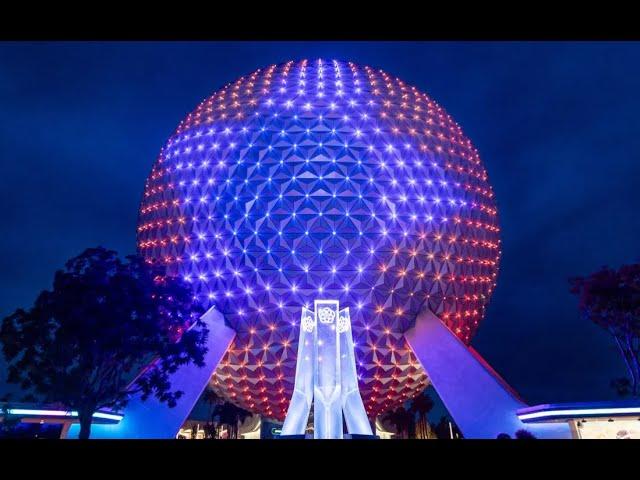 Spaceship Earth no Epcot | 4K 60fps | Luzes Noturnas Deslumbrantes | DJI Osmo Pocket 3