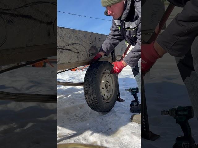 Кошка помогает отбалансировать колесо на прицепе. #колесобаланса