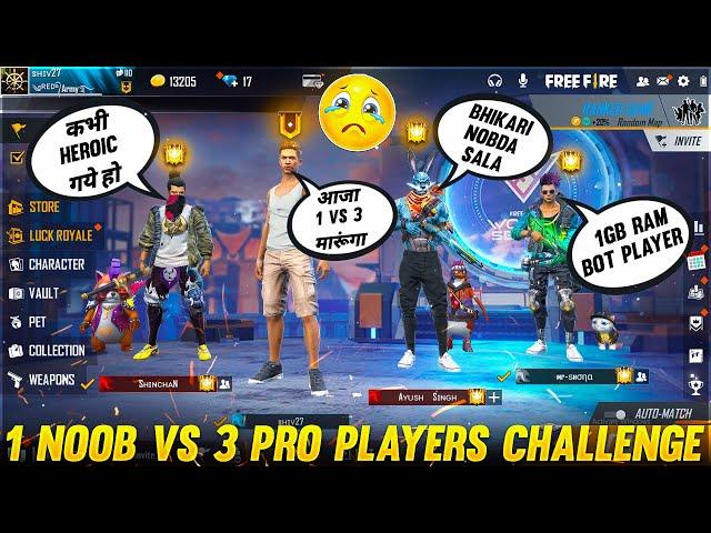 3 Random Grandmaster Player Call Me noob i challenge them 1 v 3 custom room - Garena Free Fire