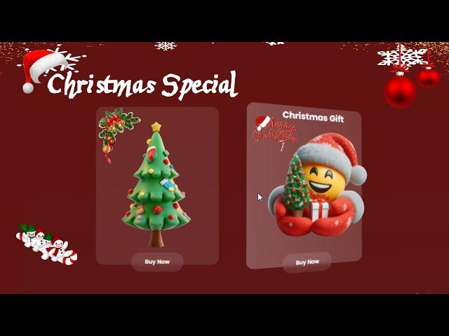 Christmas Special 2024 - 3D Christmas Card Hover Effects | Only CSS 3D Glassmorphism Effect