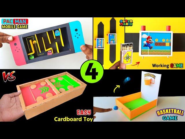 4 Amazing Playing games made by cardboard | Best indoor games DIY